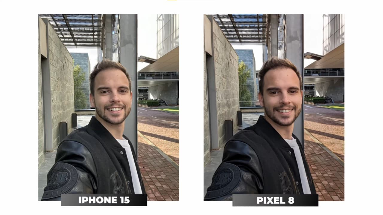 Cámara frontal iPhone 15 vs Pixel 8