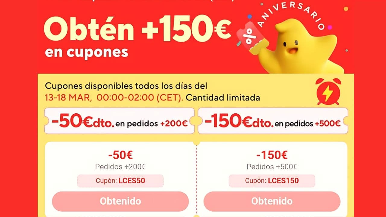 Consigue el cupón de 150€ en AliExpress para su promoción de aniversario