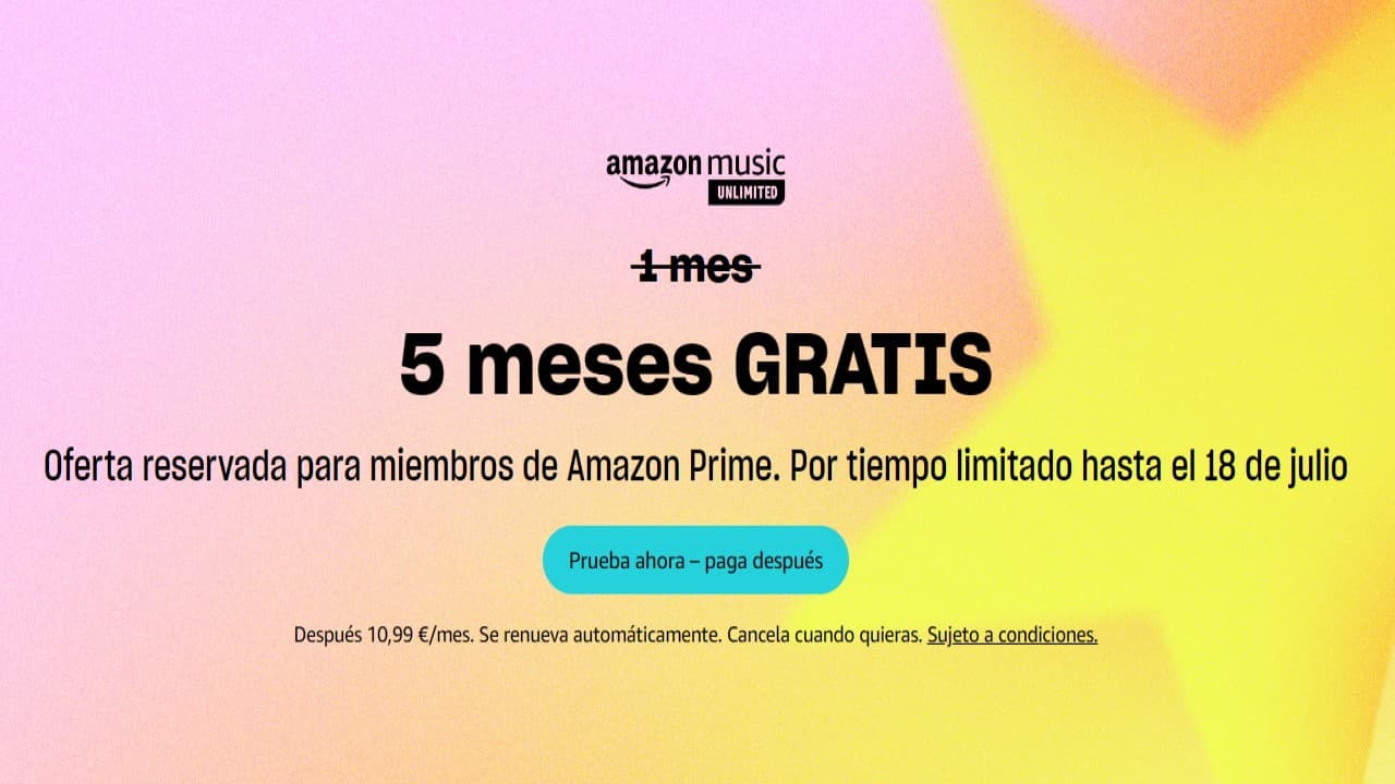 ¿Quieres escuchar música gratis sin anuncios desde tu smartphone? 5 meses gratis de Amazon Music Unlimited