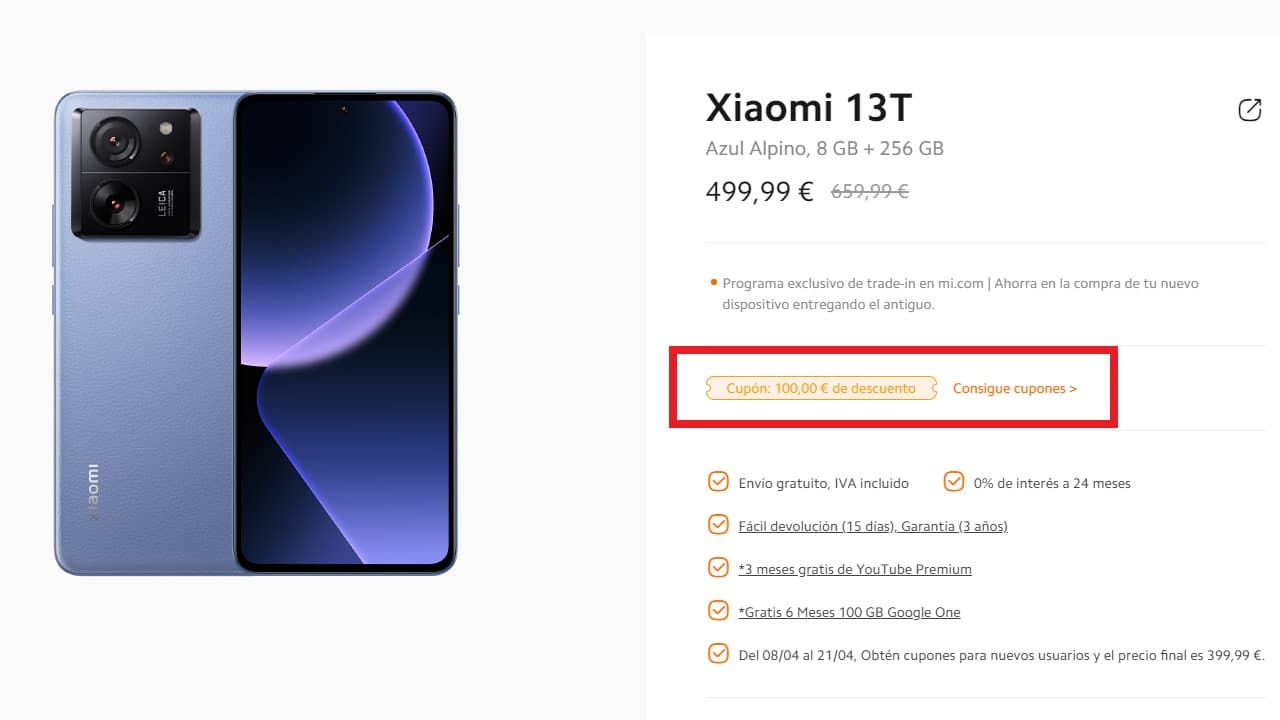 Descuento de 100 euros en Xiaomi 13T