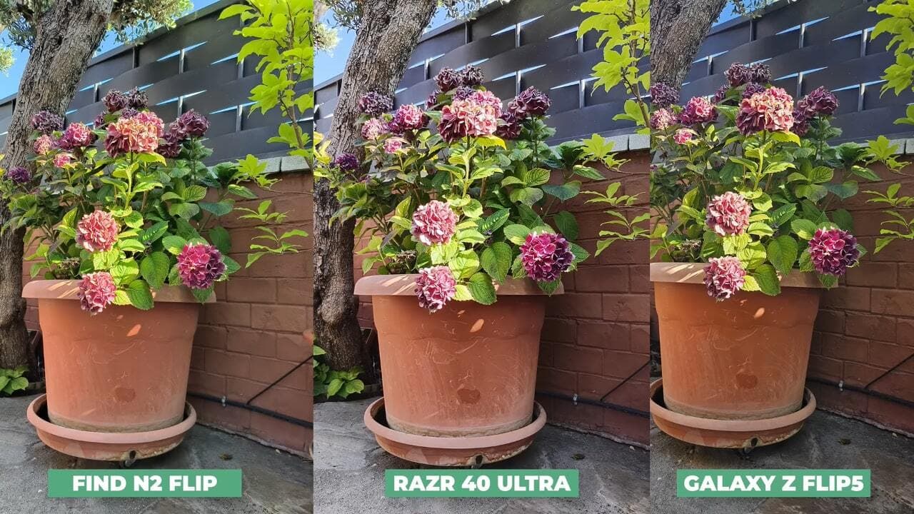 Comparativa cámara principal Samsung Galaxy Z Flip5 vs Oppo N2 Flip vs Motorola Razr 40 Ultra