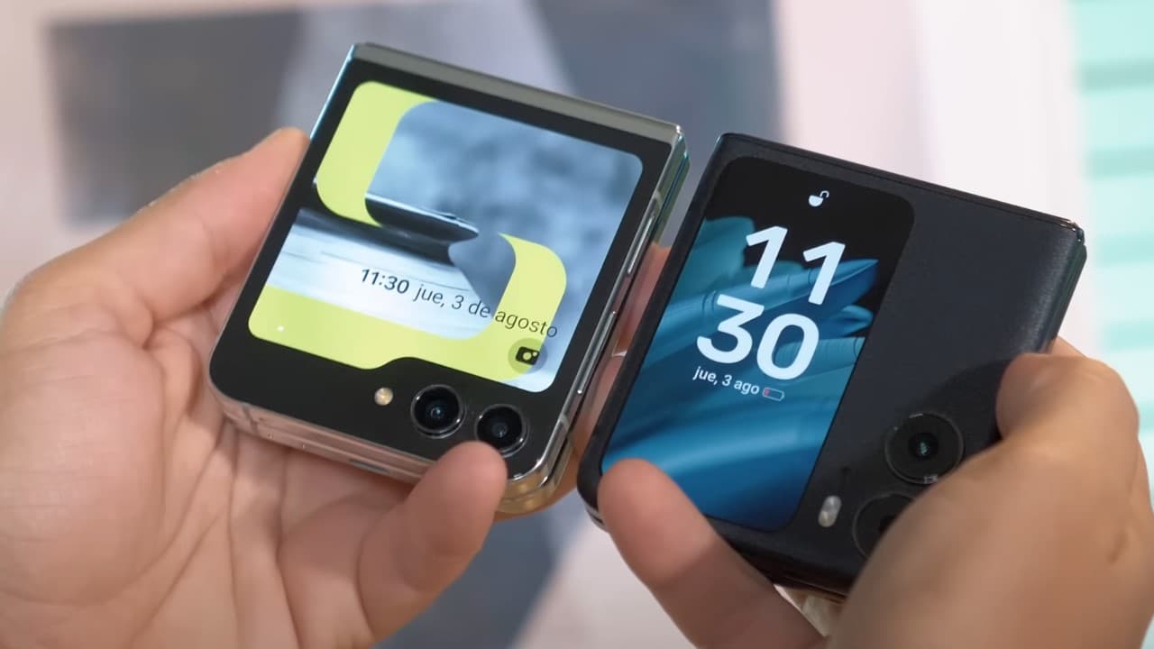 Comparativa pantalla exterior Samsung Galaxy Z Flip5 vs Oppo N2 Flip vs Motorola Razr 40 Ultra