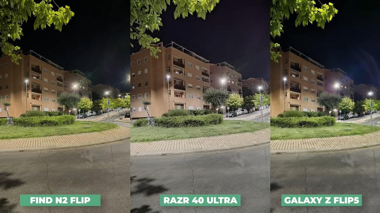 Comparativa foto nocturna Samsung Galaxy Z Flip5 vs Oppo N2 Flip vs Motorola Razr 40 Ultra