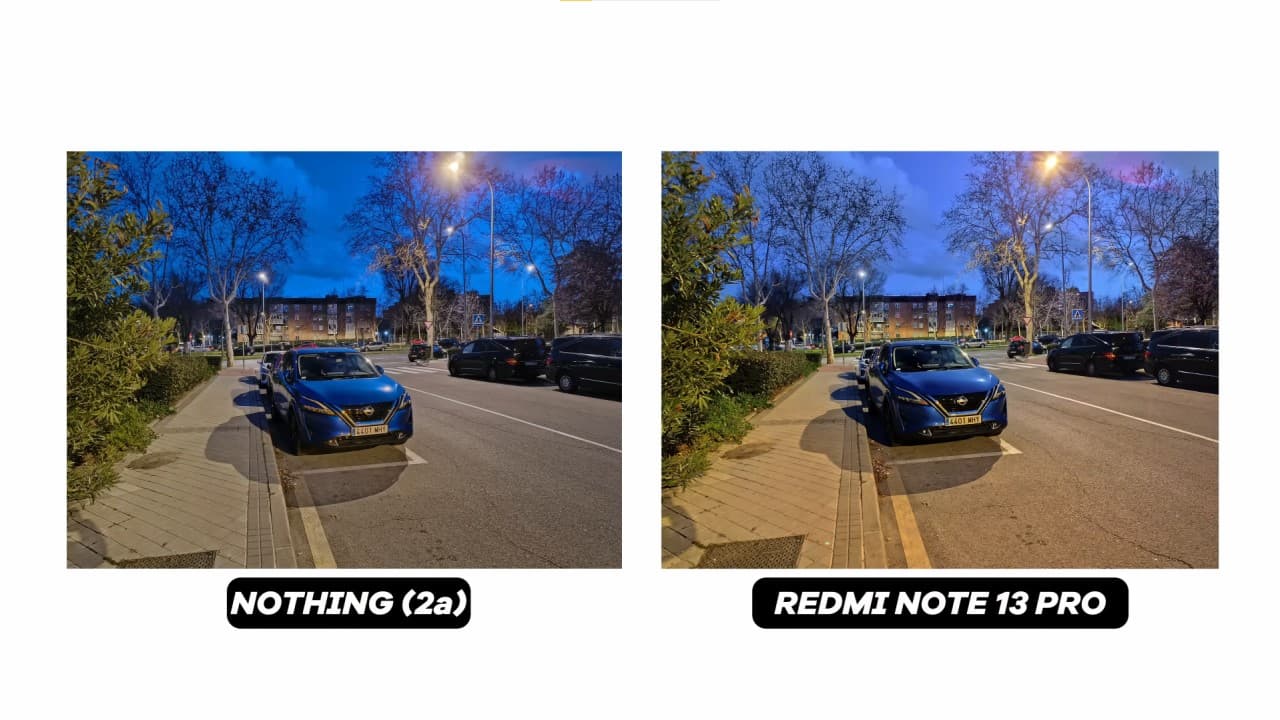 Fotografía nocturna del Nothing Phone (2a) vs Redmi Note 13 Pro 5G