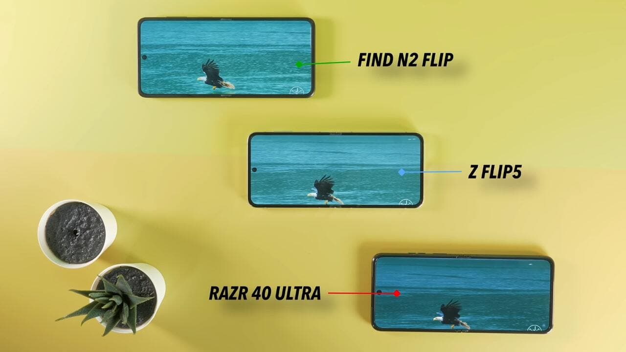 Comparativa pantallas Galaxy Z Flip5 vs Oppo N2 Flip vs Motorola Razr 40 Ultra