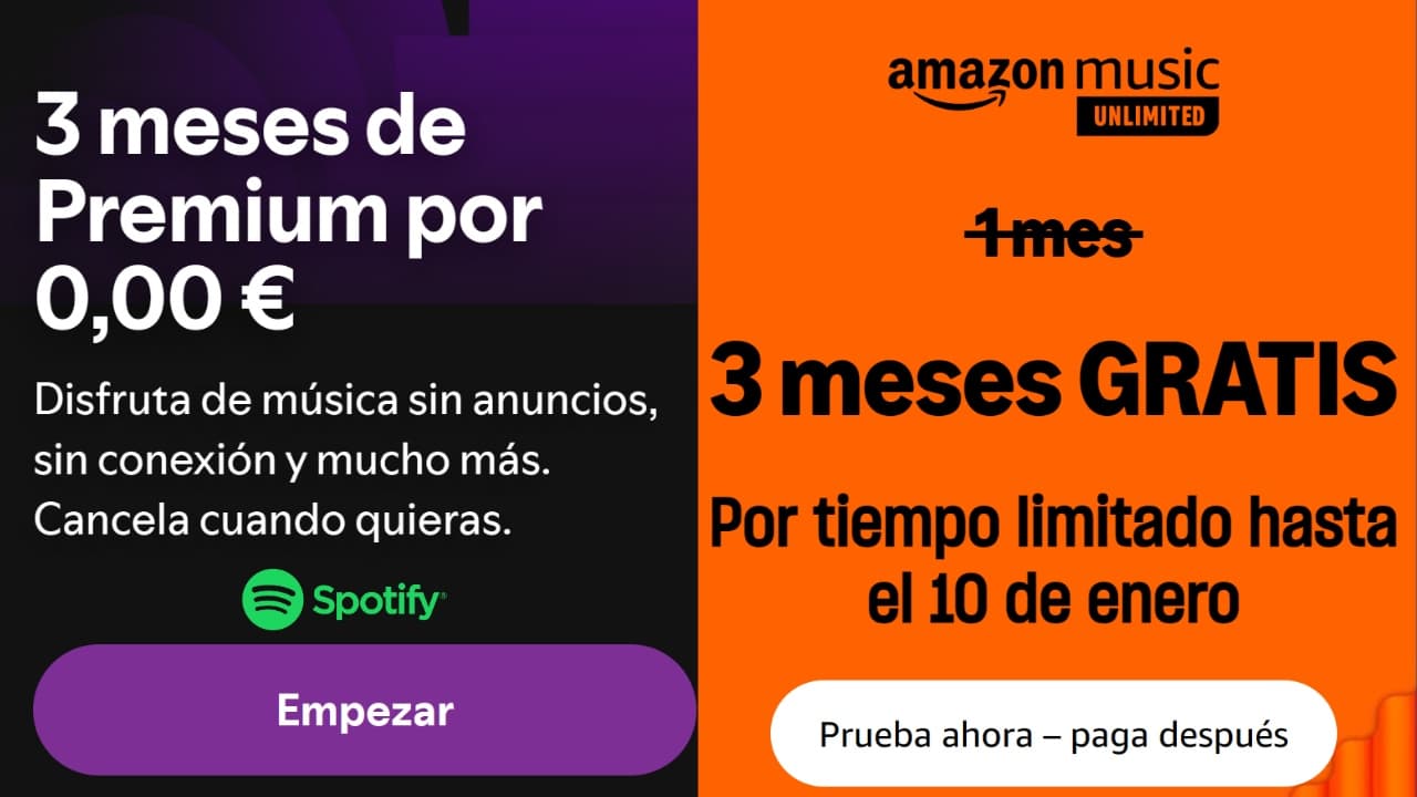 3 meses gratis en Spotify y en Amazon Music Unlimited