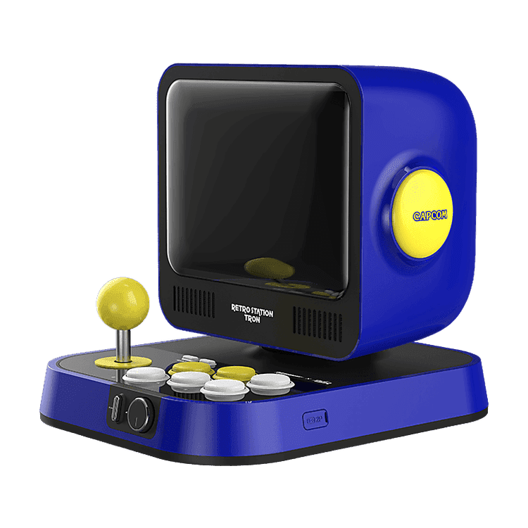 MYARCADE Consola retro - My Arcade RetroStation, Mega Man y Street Fighter, Pantalla LCD 8", Altavoz doble Super Bass, Azul amarillo