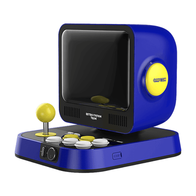 MYARCADE Consola retro - My Arcade RetroStation, Mega Man y Street Fighter, Pantalla LCD 8", Altavoz doble Super Bass, Azul amarillo