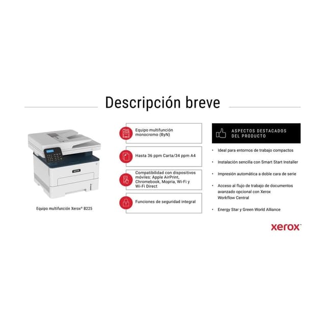 Xerox B225 Impresora Multifunción Láser Monocromo
